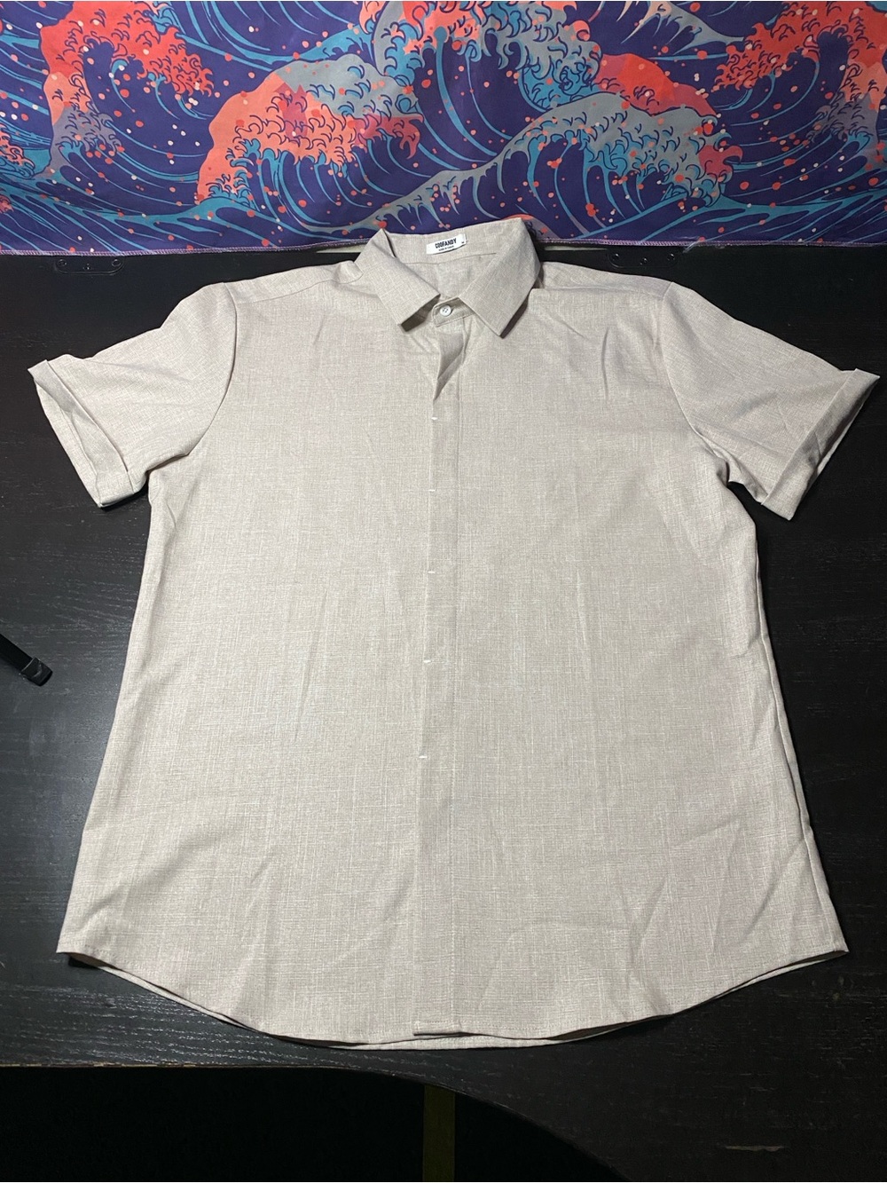 Men's Short-Sleeve Button-Down Shirt - Light Beige